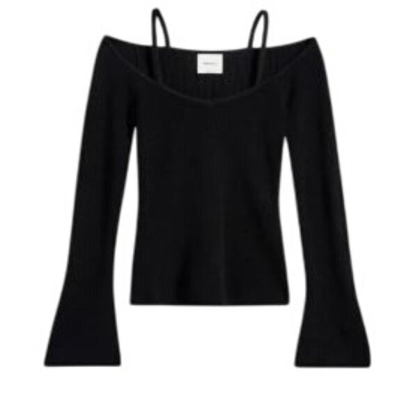 Reformation Romey Women's Sweater Rib Merino Wool Black Off Shoulder Small NWOT - Picture 1 of 11